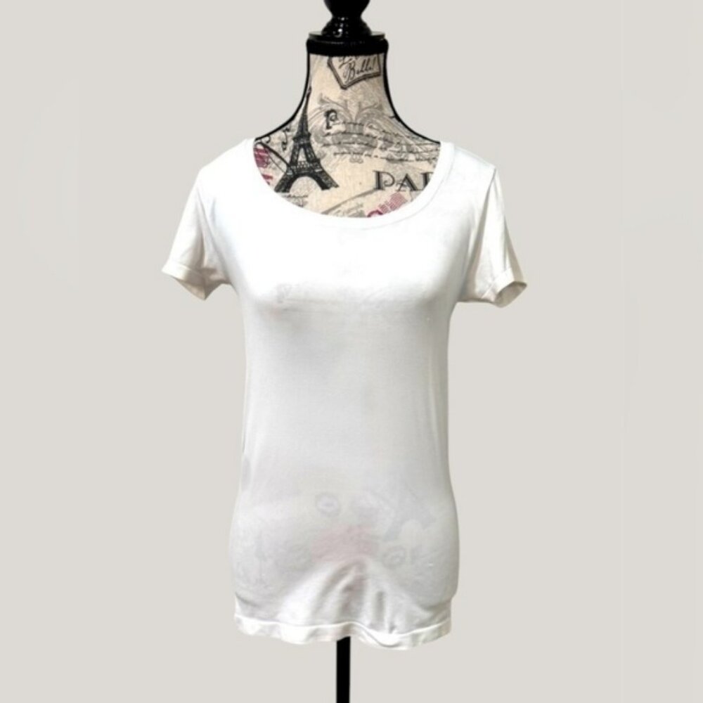 White House Black Market Minimalist Classic White Women's short Sleeve Top Med